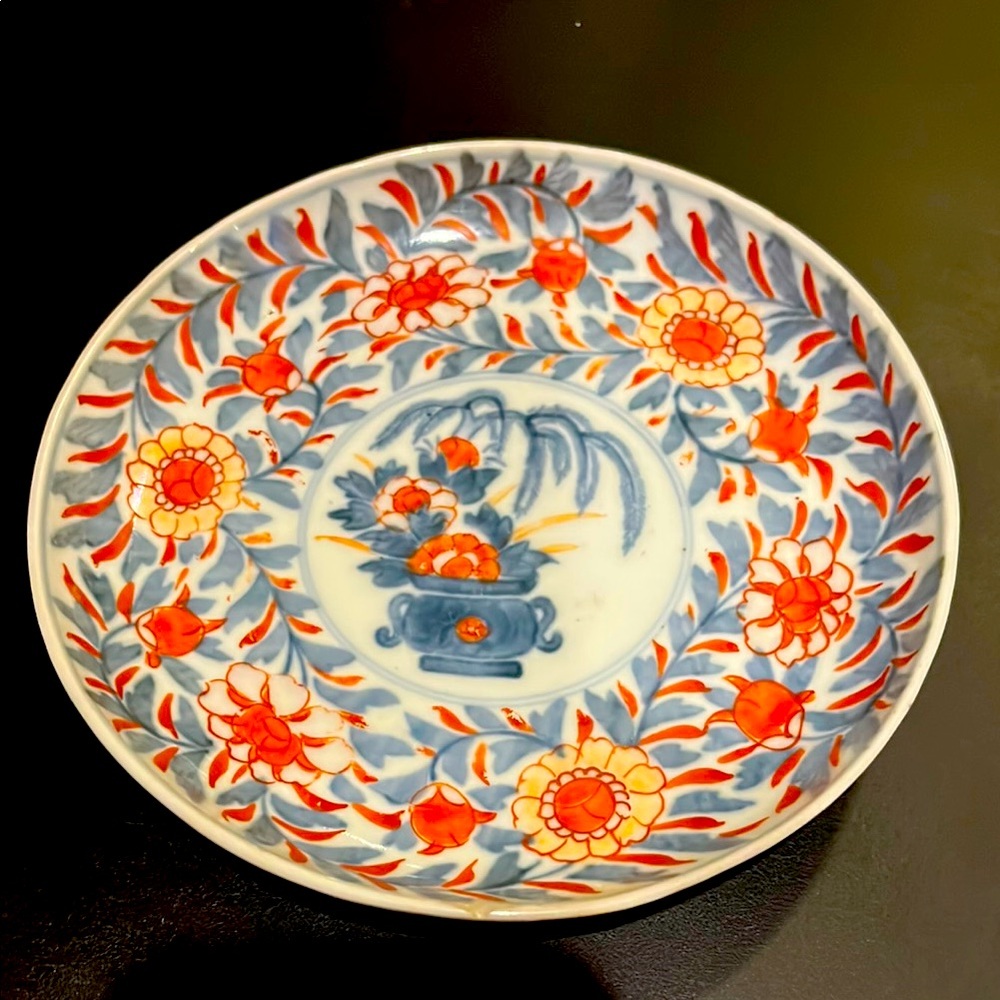 19th-century Japanese Imari porcelain floral antique plate trinket dish Old Nice